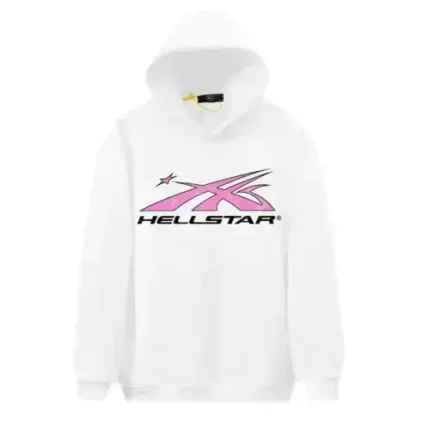 Hellstar White and Pink Sports Logo Hoodie